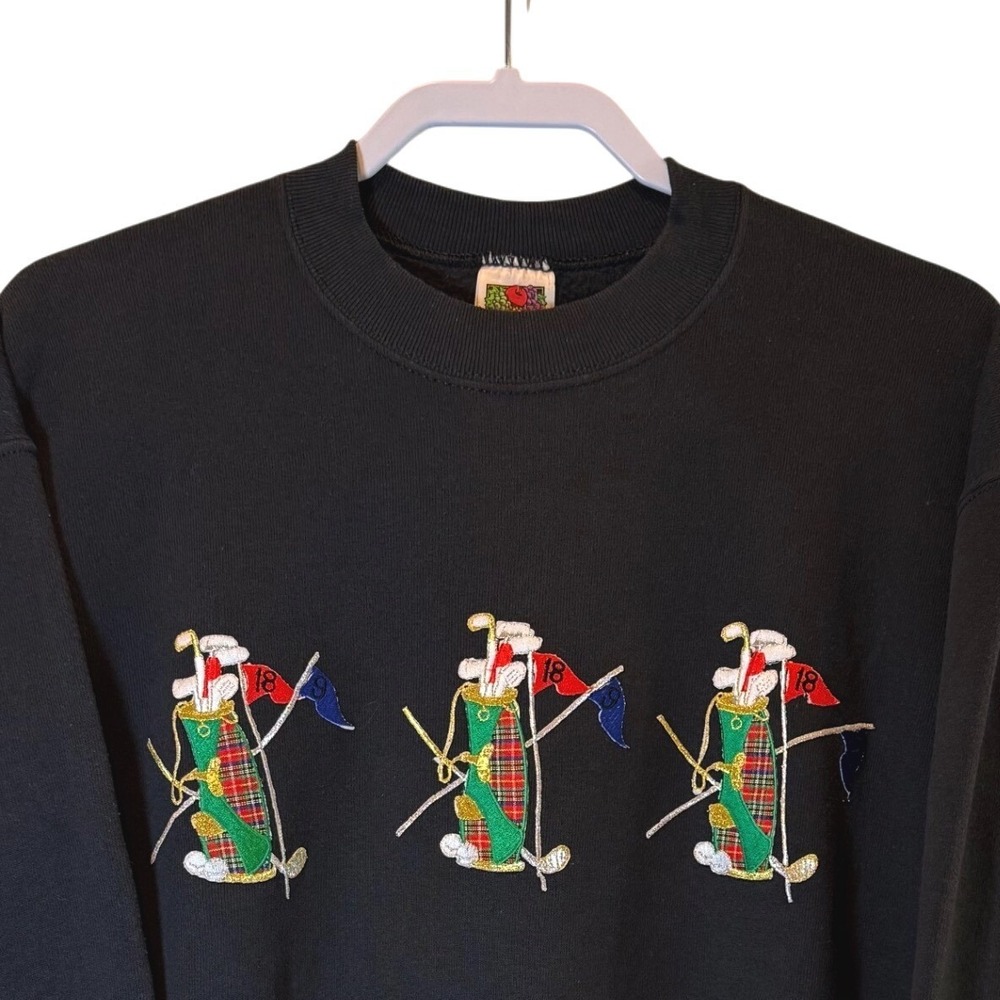 Fruit of the Loom VTG Black Golf Club Embroidery Crewneck Sweatshirt Mens Medium